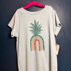 Light blue Tee with Green & Orange Pineapple Graphic
